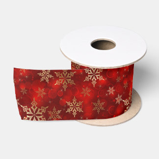Gold Snowflake Red Bokeh Sparkle Christmas Ribbon Satin Ribbon