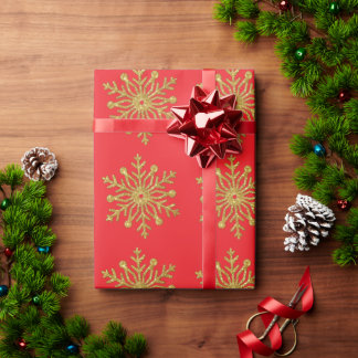 Gold Snowflake Red Wrapping Paper