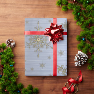 Gold Snowflake Silver Metallic Wrapping Paper