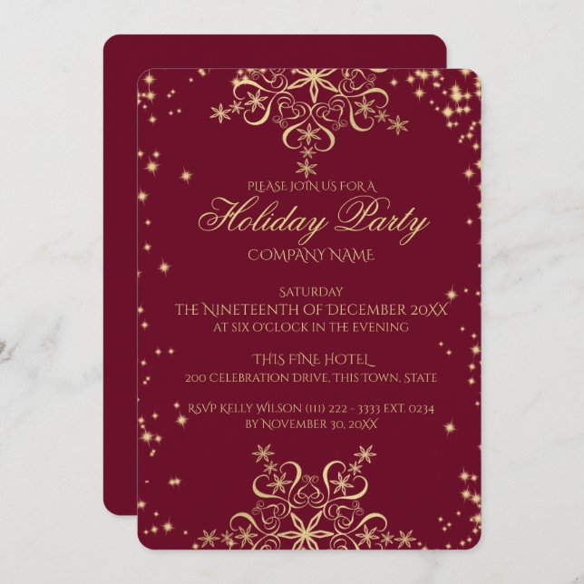 Gold Snowflake Sparkle Corporate Holiday Party Invitation (Front/Back)