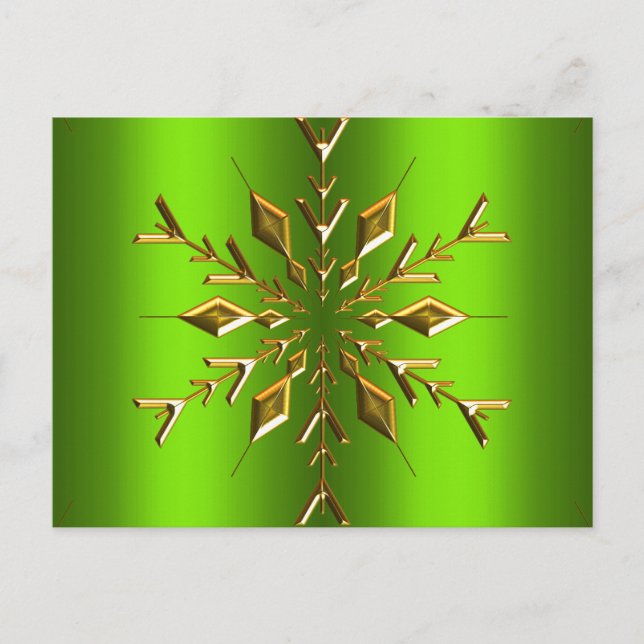 Gold Snowflake Star on Green Christmas Postcard (Front)