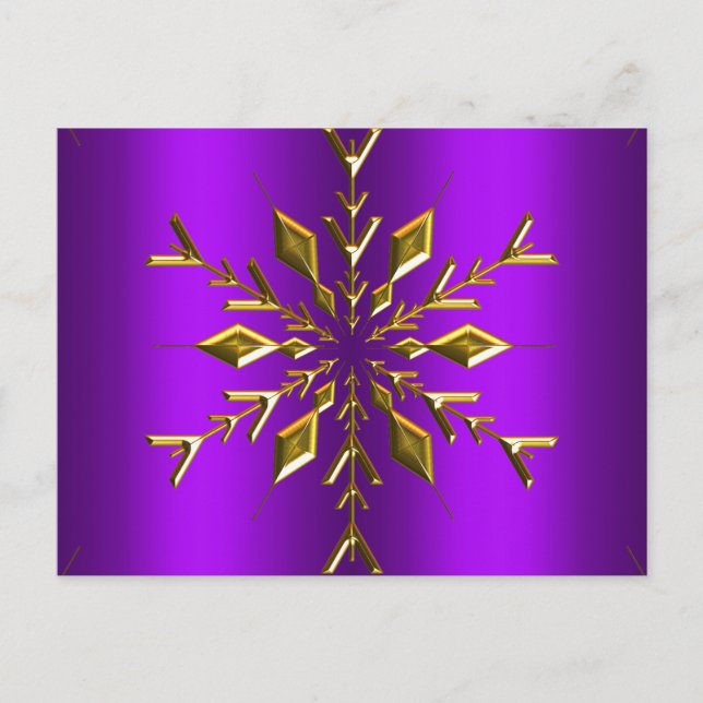 Gold Snowflake Star on Purple Christmas Postcard (Front)