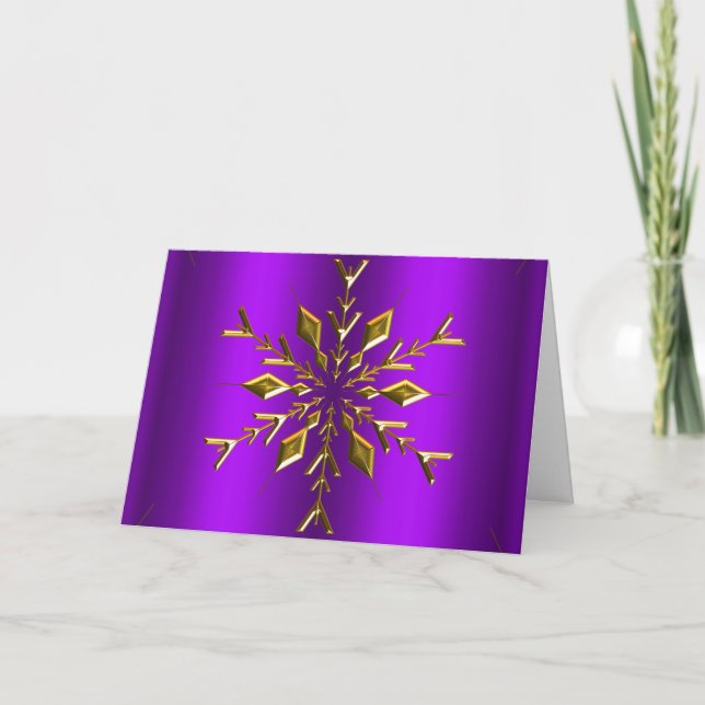 Gold Snowflake Star Purple Christmas Card (Front)