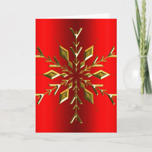 Gold Snowflake Star Red Christmas Card