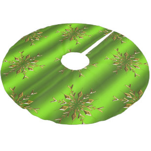 Gold Snowflake Stars on Green Christmas Brushed Polyester Tree Skirt