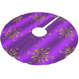Gold Snowflake Stars on Purple Christmas Brushed Polyester Tree Skirt