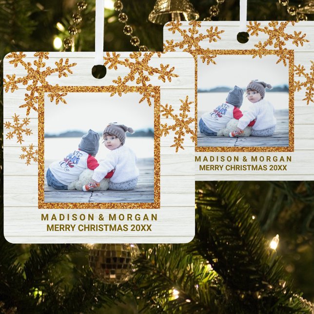 Gold Snowflake Stylish Double Sided Photo Metal Tree Decoration (Creator Uploaded)