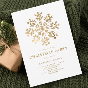 Gold Snowflake Watercolor Christmas Holiday Party Invitation