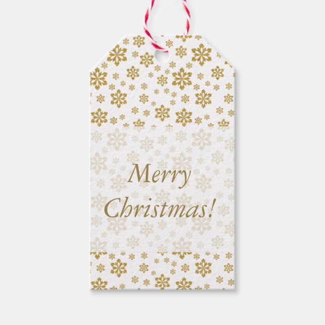 Gold Snowflake White Christmas Gift Tags (Front)