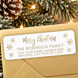 Gold Snowflake White Christmas Return Address