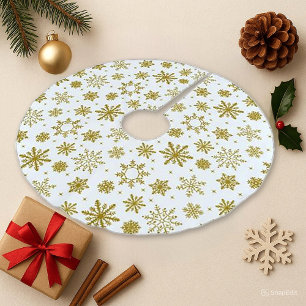 Gold Snowflake White Elegant Holiday Brushed Polyester Tree Skirt