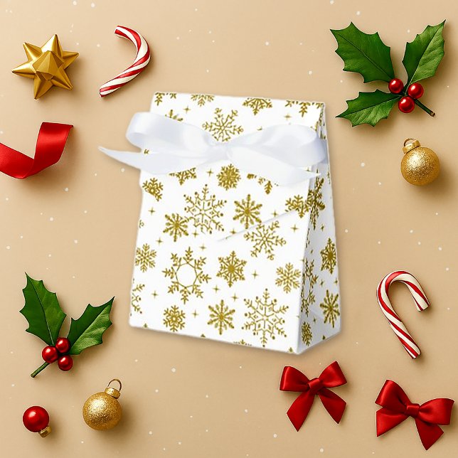 Gold Snowflake White Winter Bakery Style Favour Box (Creator Uploaded)
