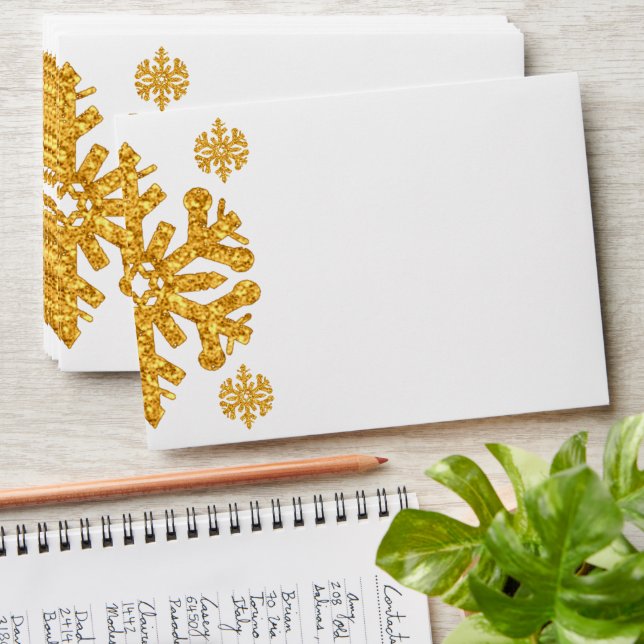 Gold Snowflake Winter Birthday Envelope (Stacked)