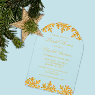 Gold Snowflake Winter Bridal Shower Acrylic Invitations