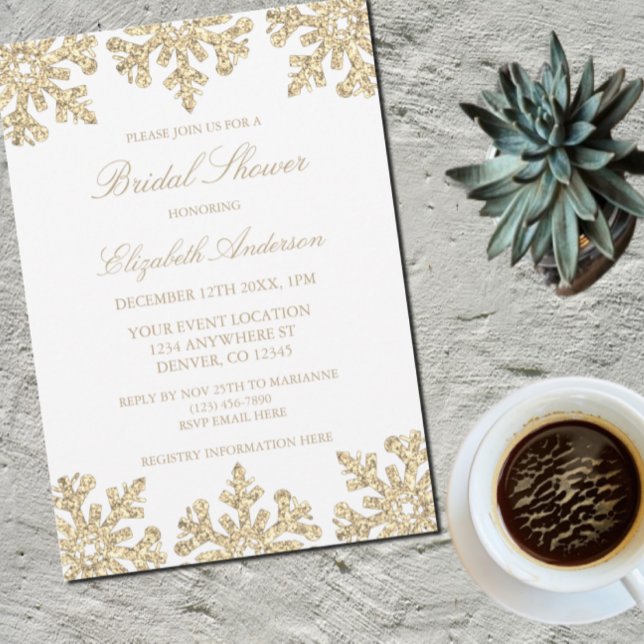 Gold Snowflake Winter Bridal Shower Invitation (Creator Uploaded)
