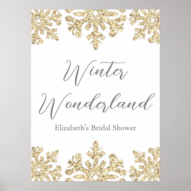 Gold Snowflake Winter Bridal Shower Poster (Front)