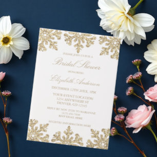 Gold Snowflake Winter Bridal Shower Vellum Invitations