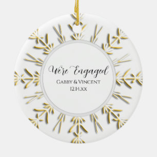 Gold Snowflake Winter Engagement Photo Ceramic Tree Decoration