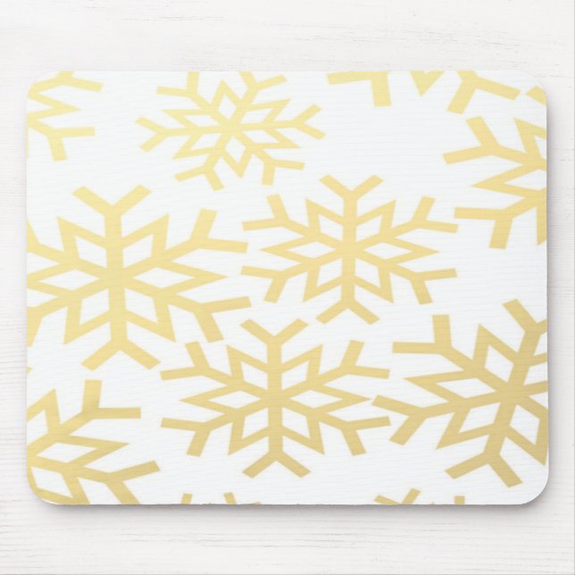 Gold Snowflake Winter Holiday Christmas Pattern Mouse Mat (Front)