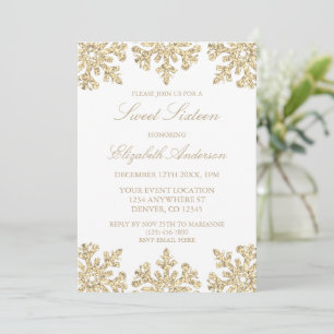 Gold Snowflake Winter Sweet 16 Invitation
