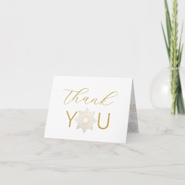 Gold Snowflake Winter Thank You Card (Front)