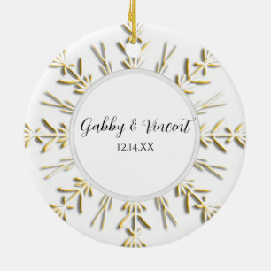 Gold Snowflake Winter Wedding Photo Ceramic Tree Decoration