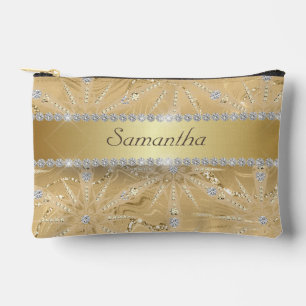 Gold Snowflake With Sparkle Diamond Custom Name Accessory Pouch