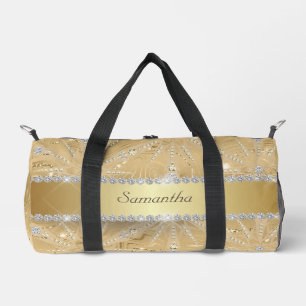 Gold Snowflake With Sparkle Diamond Custom Name Duffle Bag