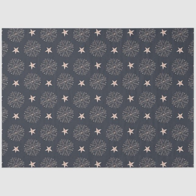 Gold Snowflakes and Gold Stars Black Christmas Tissue Paper (Front)