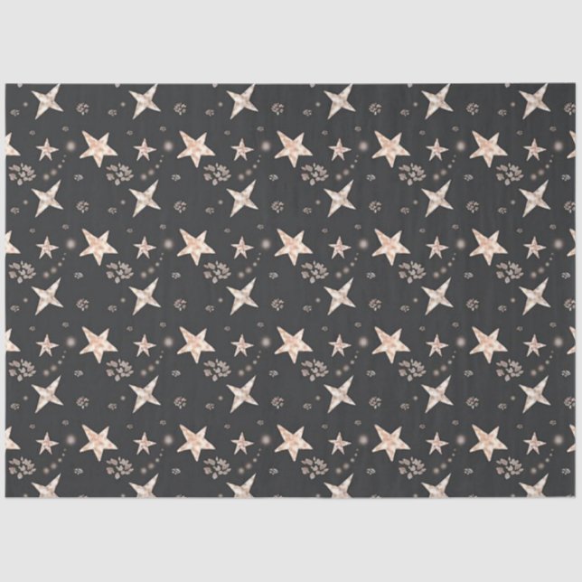 Gold Snowflakes and Gold Stars Black Christmas Tissue Paper (Front)