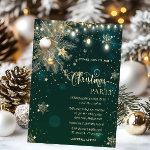 Gold Snowflakes,Balls,Branch Christmas Invitation