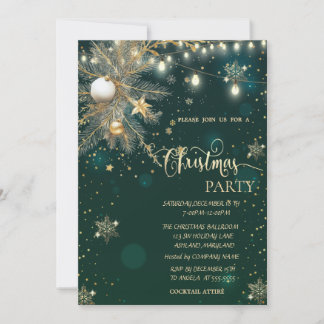 Gold Snowflakes,Balls,Branch Christmas Invitation