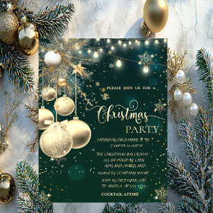  Gold Snowflakes,Balls,Branch Lights Christmas  Invitation