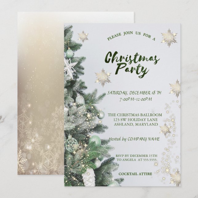 Gold Snowflakes,Balls Christmas Company Party Invitation (Front/Back)