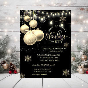Gold Snowflakes,Balls Company Christmas Party Invitation