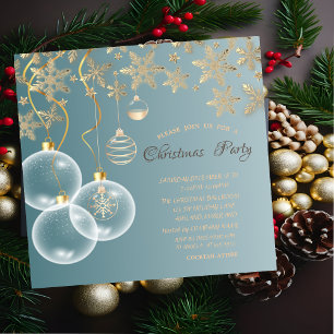 Gold Snowflakes,Balls Corporate Christmas  Invitation