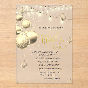  Gold Snowflakes,Balls,Lights Blue Christmas  Acrylic Invitations