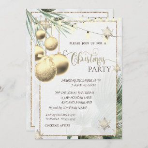 Gold Snowflakes,Balls,Lights,Branches Christmas  Invitation