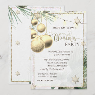 Gold Snowflakes,Balls,Lights,Branches Christmas  Invitation