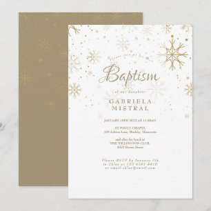 Gold Snowflakes Baptism Christening Invitation