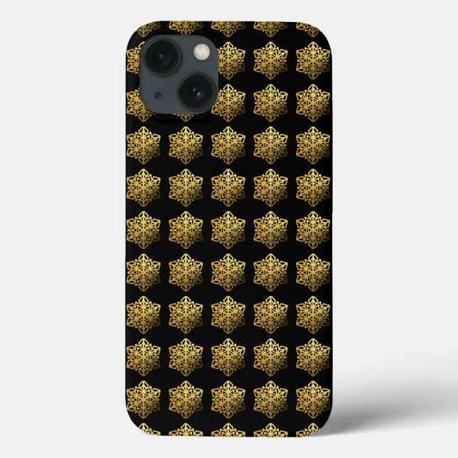 Gold Snowflakes Black Phone Case (Back)