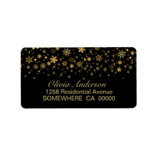 Gold Snowflakes Black Return Address Label