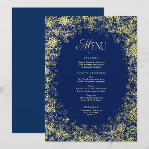 Gold Snowflakes Blue Christmas Holiday Dinner Menu