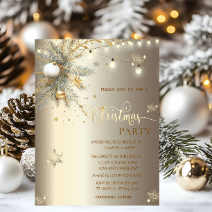 Gold Snowflakes,Branch String Lights Christmas Invitation