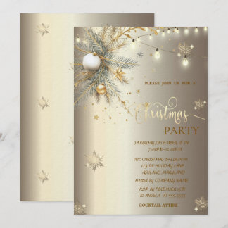 Gold Snowflakes,Branch String Lights Christmas Invitation