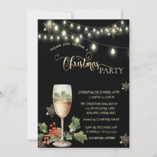 Gold Snowflakes,ChampagnE Glass Christmas Party  Invitation