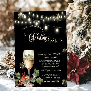 Gold Snowflakes,ChampagnE Glass Christmas Party Invitation