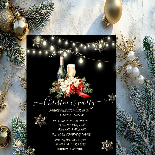 Gold Snowflakes,Champagne Poinsettia Christmas  Invitation (Creator Uploaded)