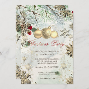 Gold Snowflakes,Christmas Balls Branches Chistmas Invitation