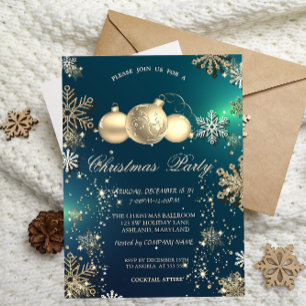 Gold Snowflakes, Christmas Balls Company Party Invitation